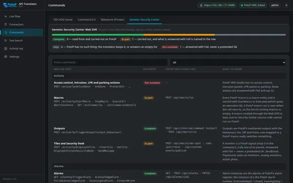 Genetec Web SDK: entities, actions, alarms, events