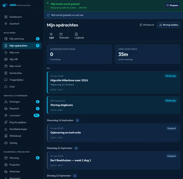 Job list for the technician