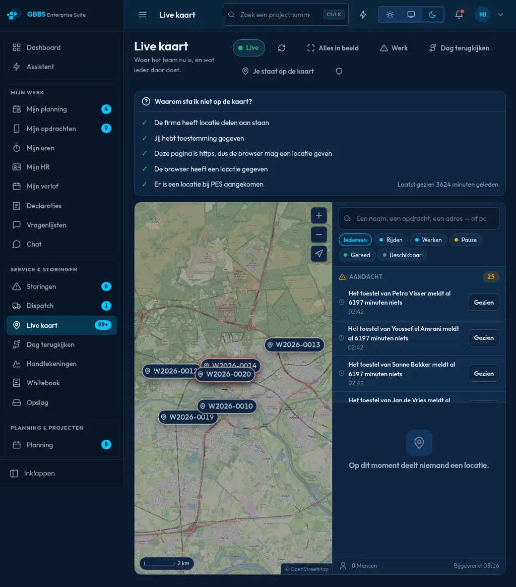 Live map of the field team