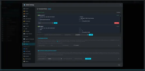Connected clients and joysticks